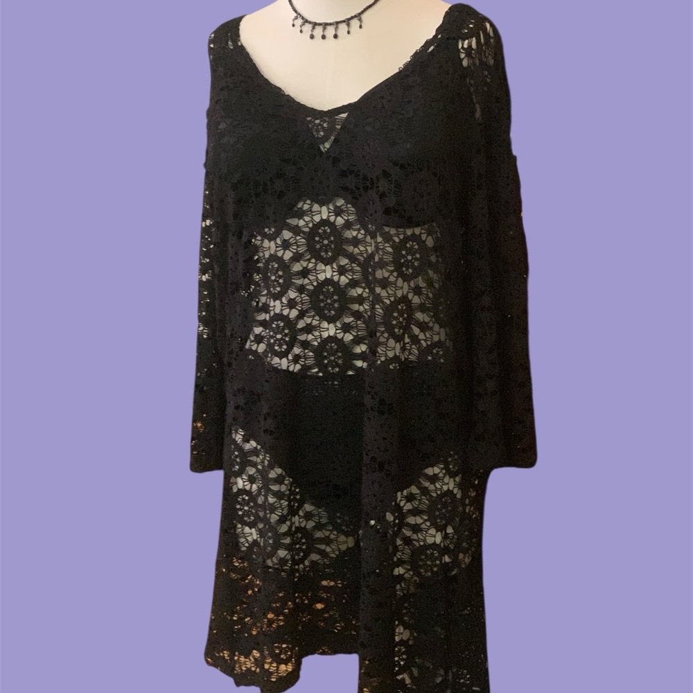 Black Lace Crochet Dress 3/$25